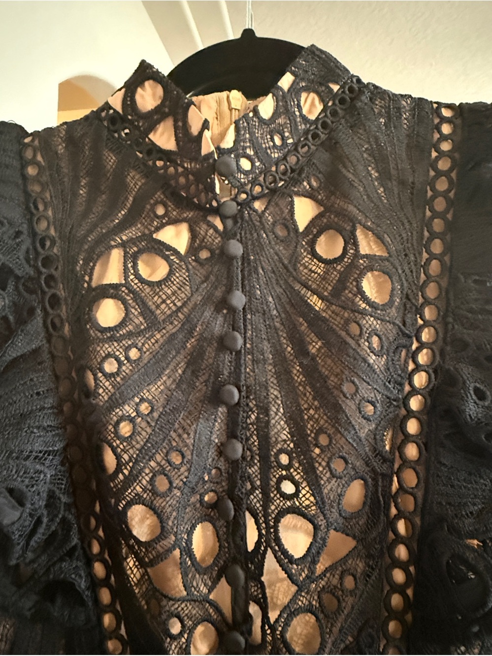 Dalia MacPhee Black Lace Cutout Ruffle Midi Dress - Picture 6 of 8